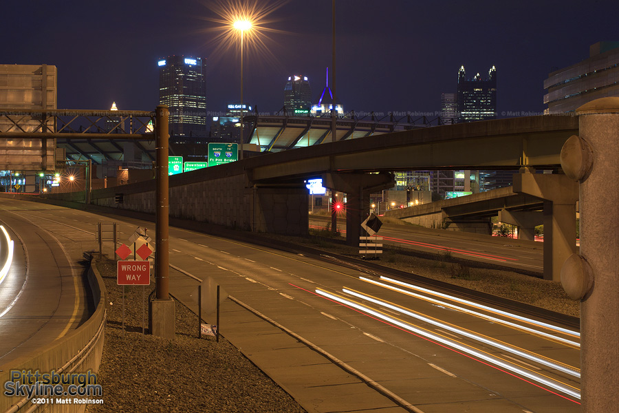 Route 65 at night with Pittsburgh