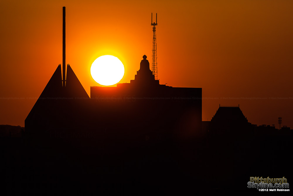 The sun rises over Fifth Avenue Place, Gulf Tower and K&L Gates Center in Pittsburgh