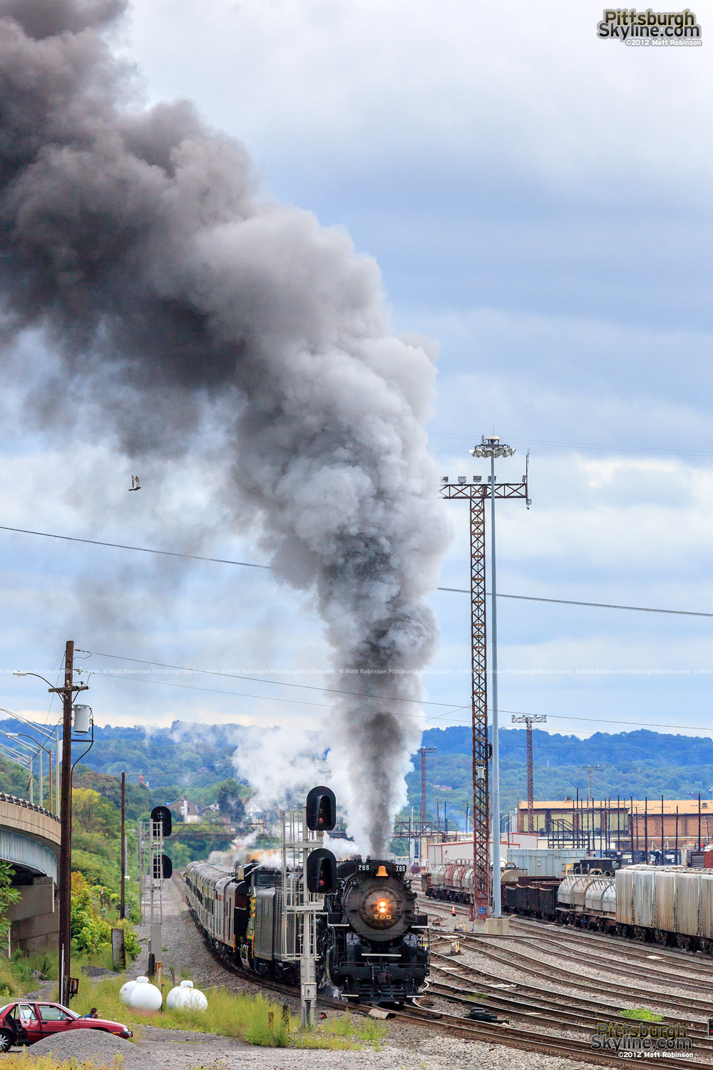 Steam Locomotive NKP 765 leaves Conway Yard