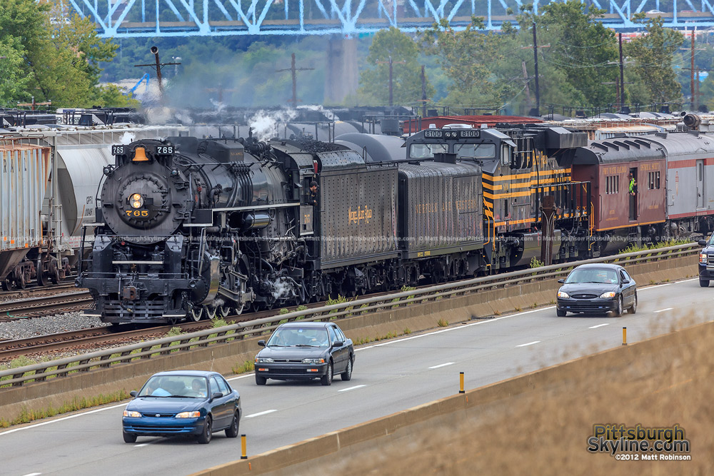 Steam Locomotive 765 rolls into Conway Yard in Conway, PA