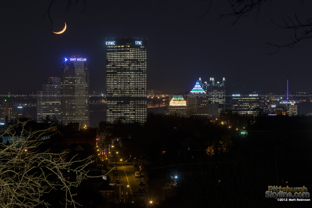 Moon set from Herron Hill on Pittsburgh Light Up Night