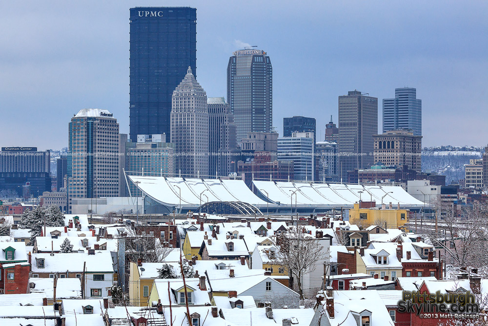 Pittsburgh skyline from Troy Hill with snow