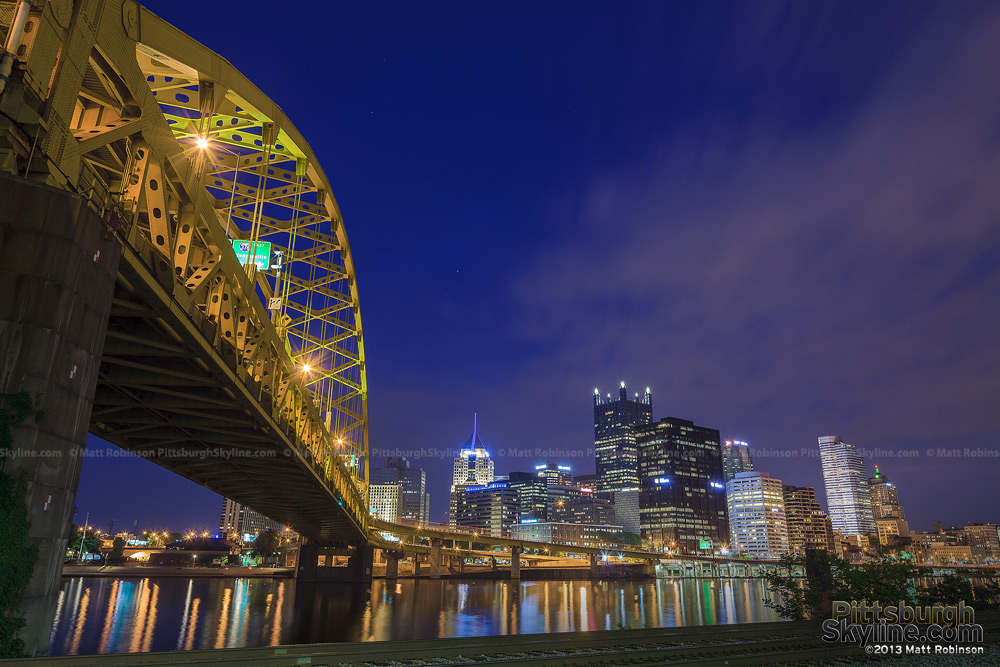 Yellow Fort Pitt Bridge into Pittsburgh, PA