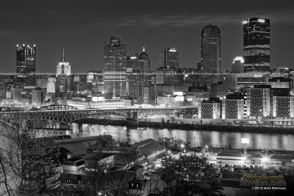 Black and White Pittsburgh Skyline from the Arlington Avenue