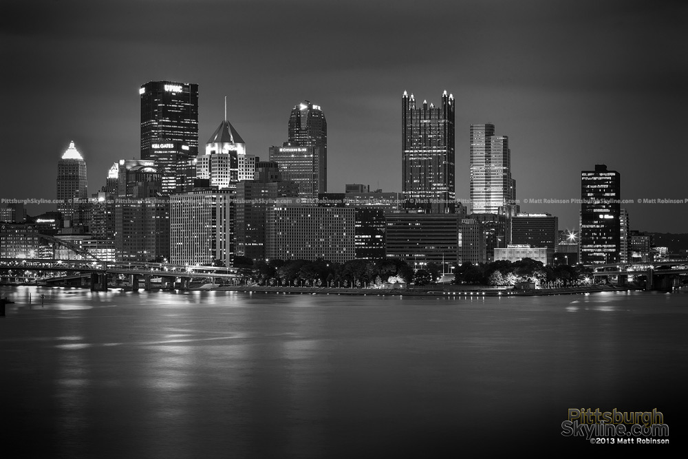 Black and White Pittsburgh Skyline from West End Bridge