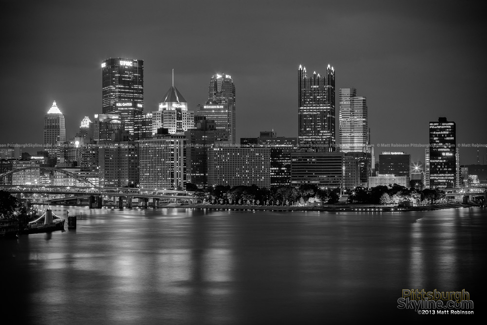 Black and White Pittsburgh Skyline from West End Bridge