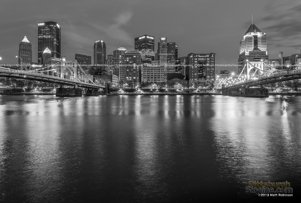 Black and White Pittsburgh Skyline from North Shore