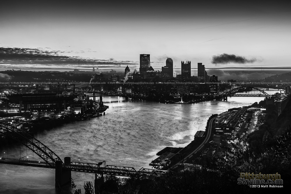 Black and White Pittsburgh Sunrise from West End Overlook