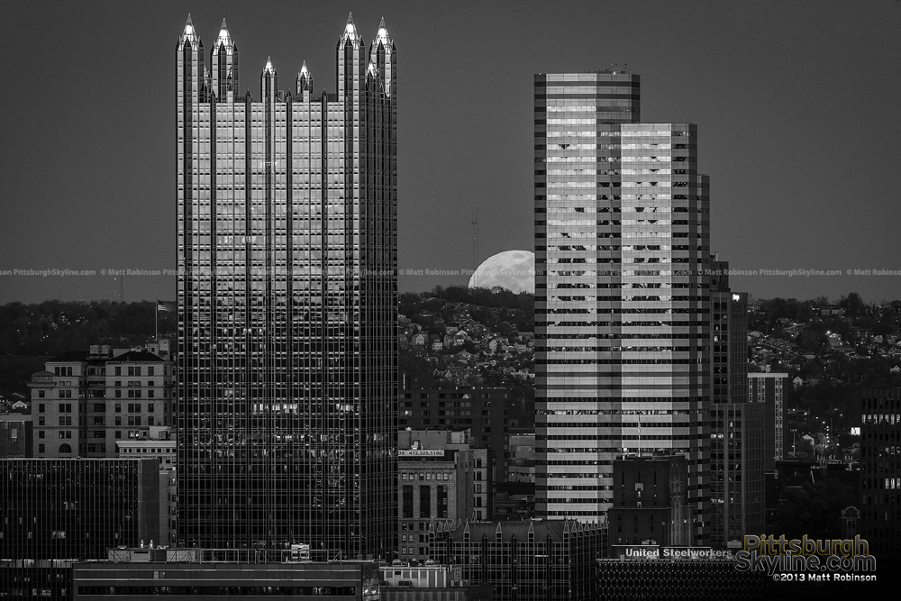 Black and White Pittsburgh Moonrise