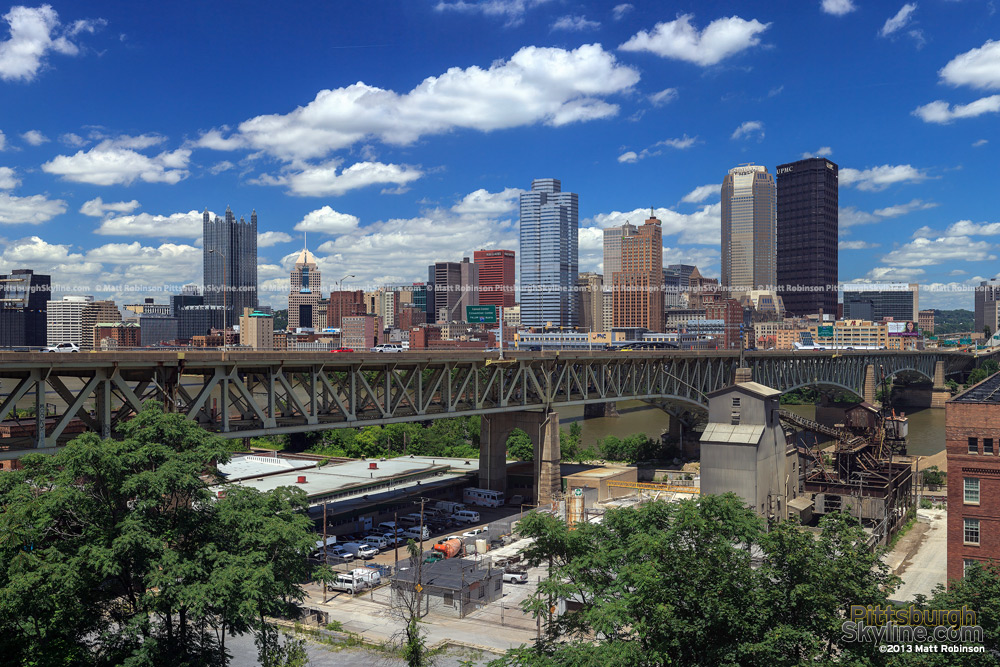 Pittsburgh Skyline with the Liberty Bridge and Blue Skies
