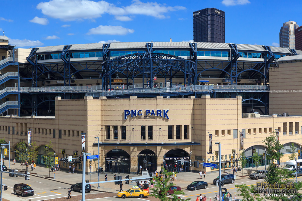 Blue sky over downtown and PNC Park