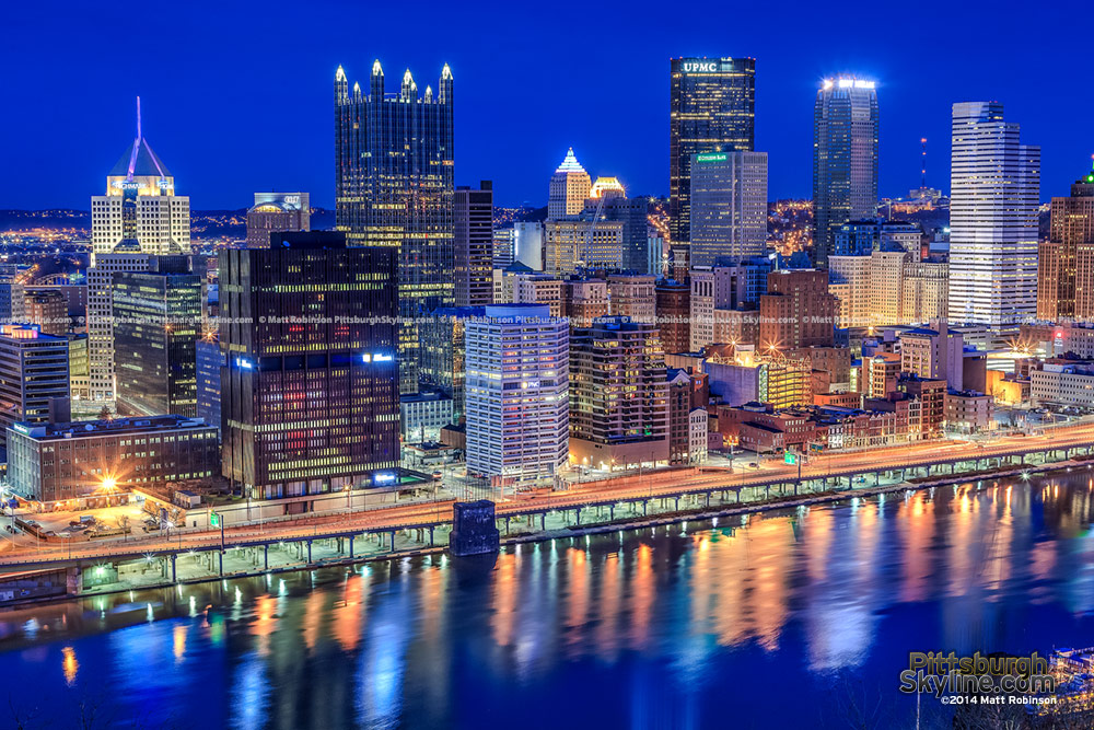 Pittsburgh Skyline at night from upper PJ McArdle Roadway