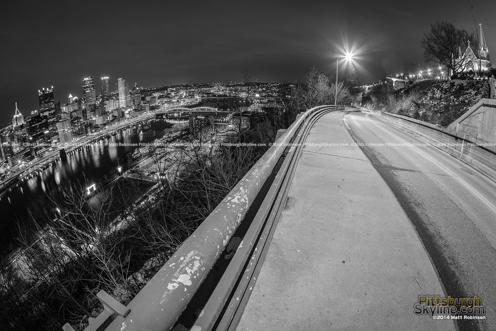 Pittsburgh Skyline with PJ McArdle Road - black and white