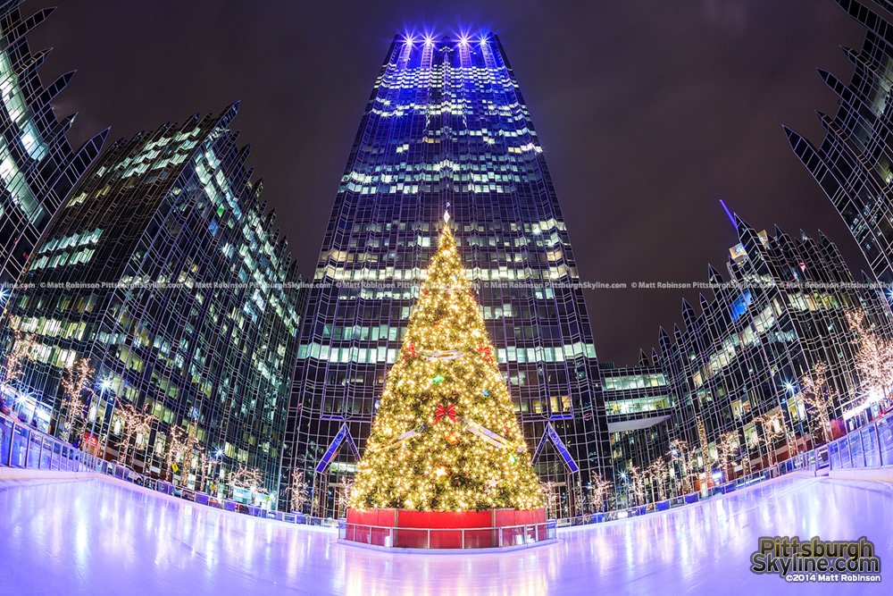 Christmas Tree at PPG Place at night