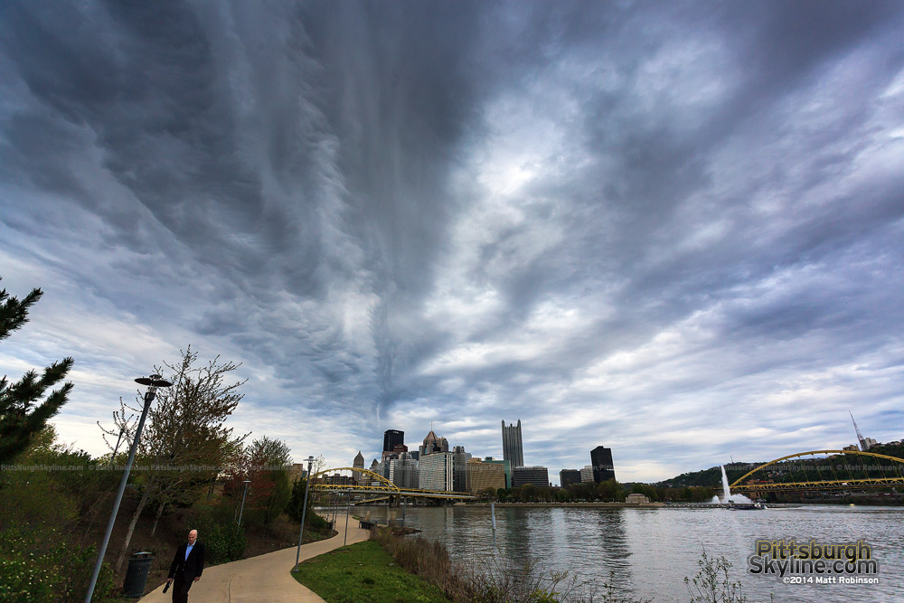 Turbulent clouds approach downtown Pittsburgh
