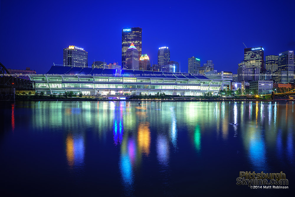 David Lawrence Convention Center at night with the Allegheny River