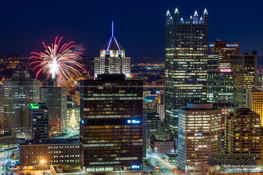 Fireworks at New Years over Pittsburgh