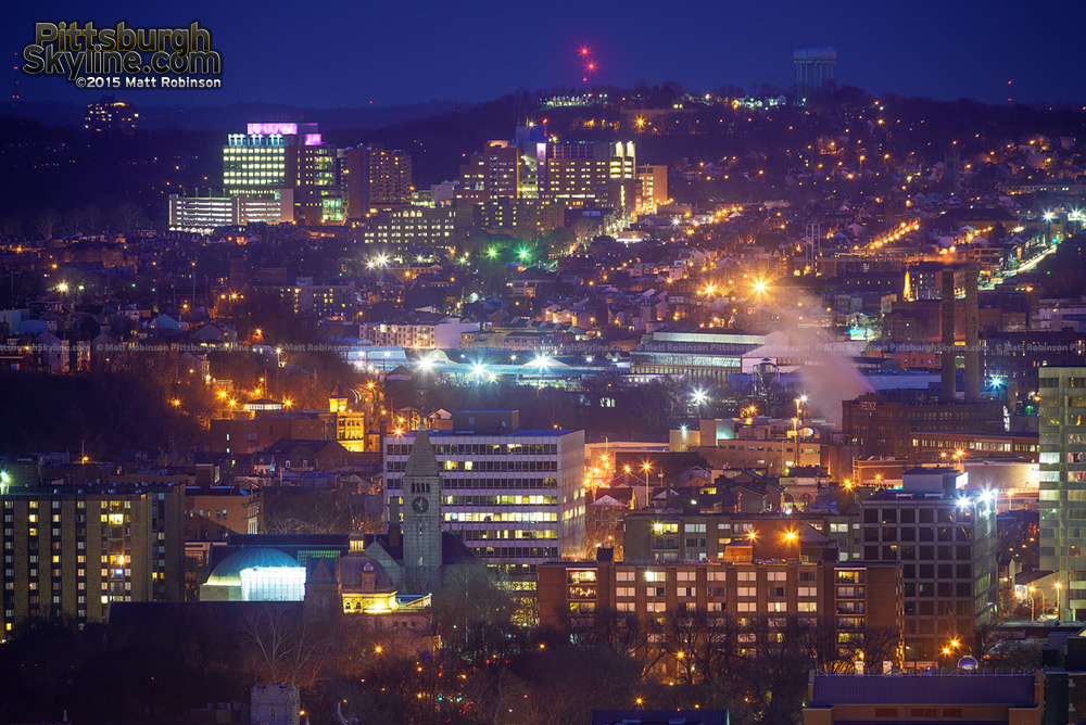 Distant view of Lawrenceville at night