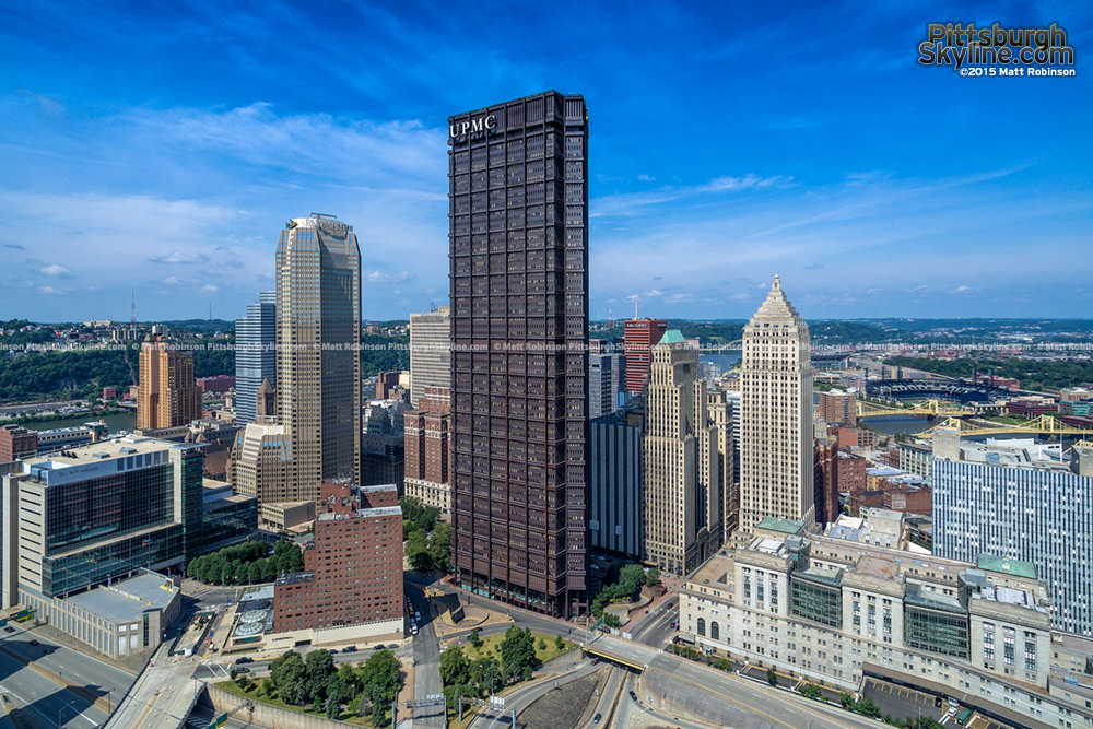 Aerial of the US Steel Tower in downtown Pittsburgh
