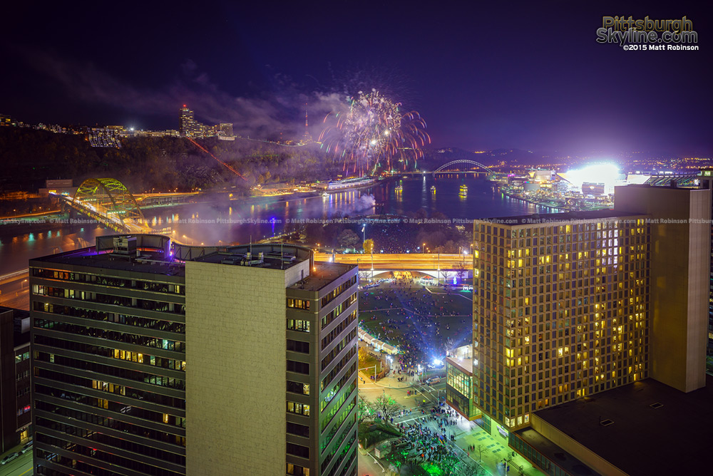 Fireworks from Gateway Center Pittsburgh