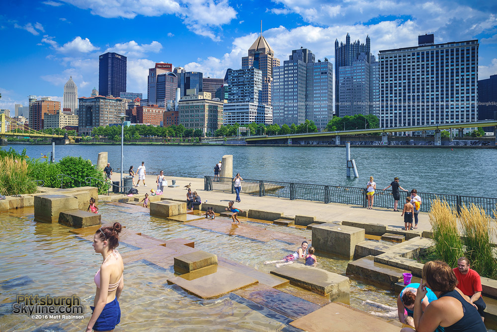 The Water Steps along the Three Rivers Heritage Trail with downtown Pittsburgh Skyline