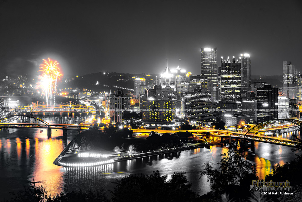 Pittsburgh Black and Gold at night with Fireworks