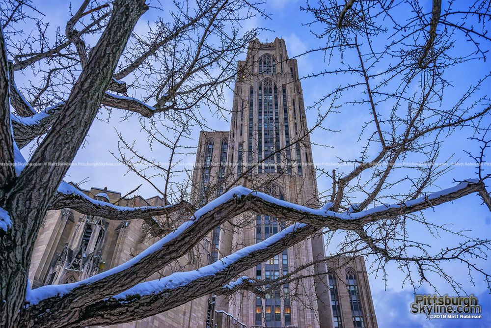 Pitt's Cathedral of Learning snow