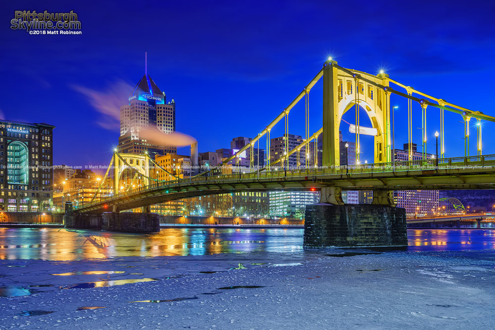 Roberto Clemente Bridge with Icy River