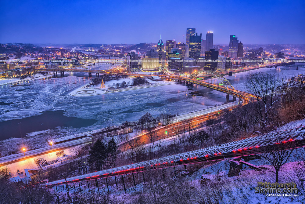 Frozen Three Rivers with the Pittsburgh Skyline