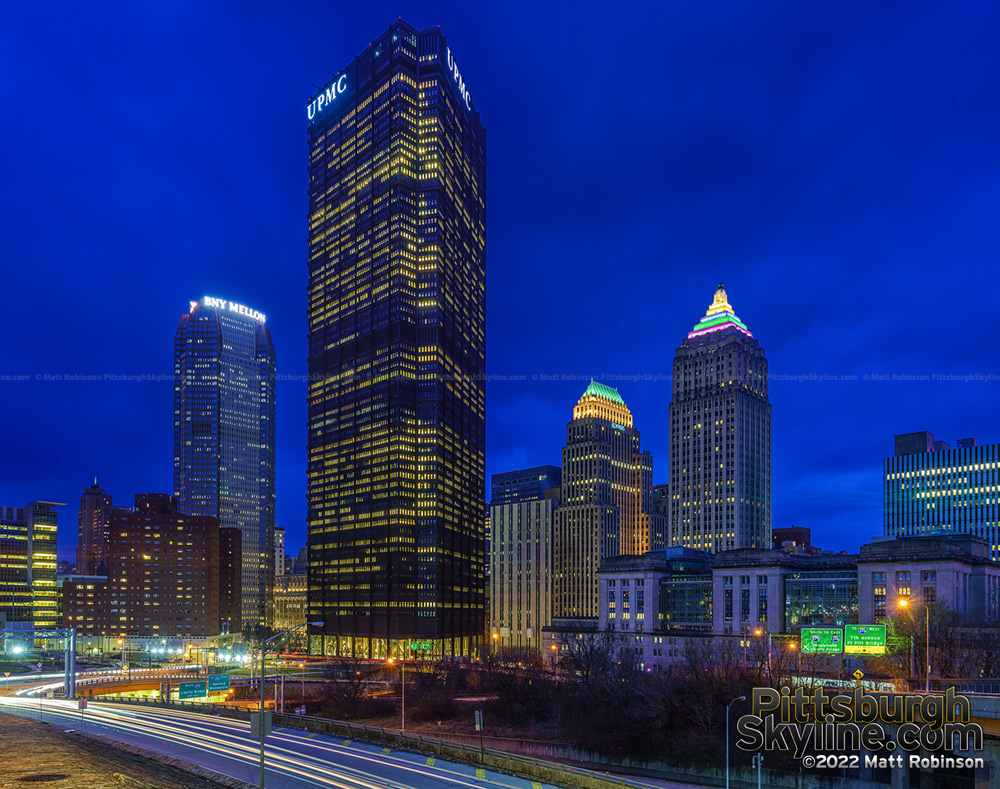 Downtown Pittsburgh at night from Bedford Avenue